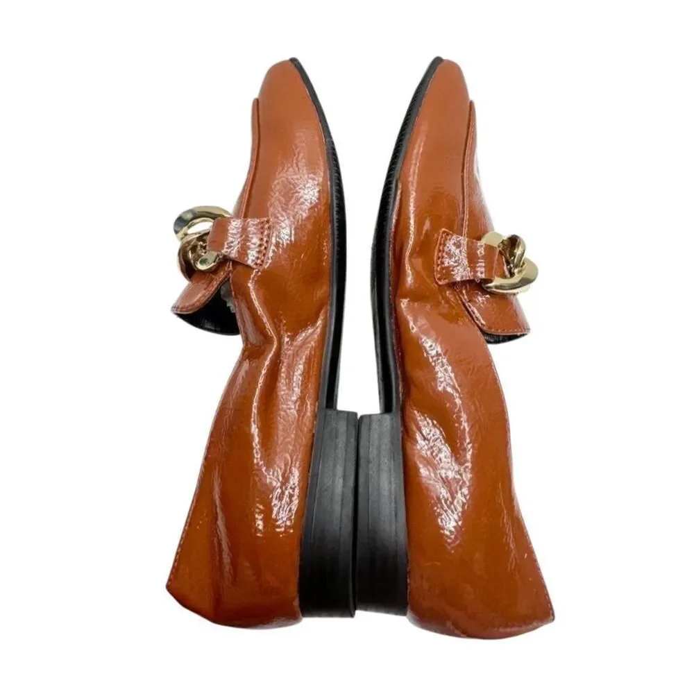 Blondo Loafers Size 5 Brown‎ Slip On Waterproof Block Heel Chain Detail NEW
